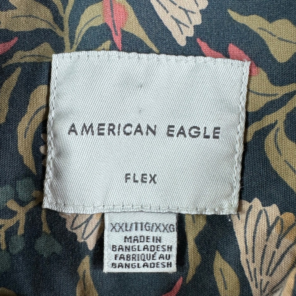 American Eagle Flex Mens XXL Short Sleeve Button Up Shirt Floral Teal Pink Green - Picture 2 of 14